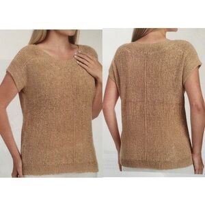 Pointelle Tan Cap Sleeve Knit Blouse Womens Size XL